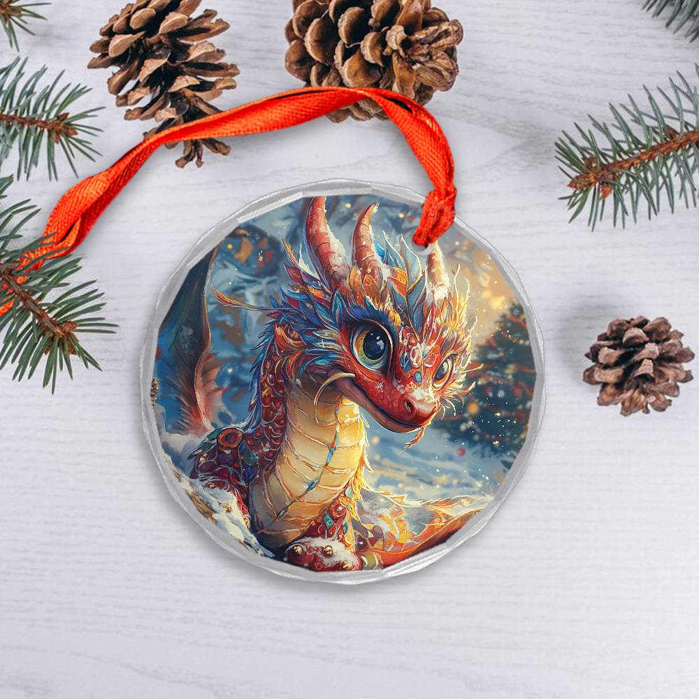 Beautiful Angus Dragon Christmas Night Design 1 Glass Ornament