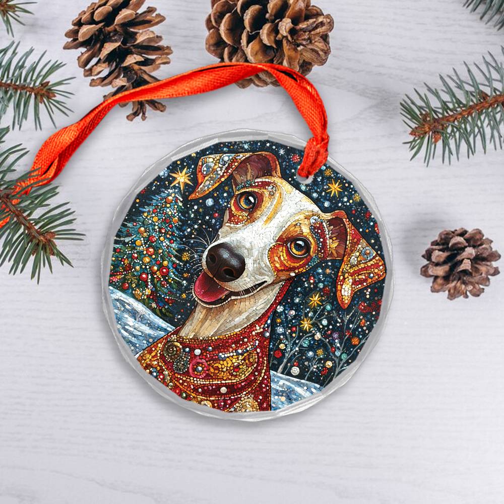 Beautiful Whippet Dog Christmas Night Design 1 Glass Ornament
