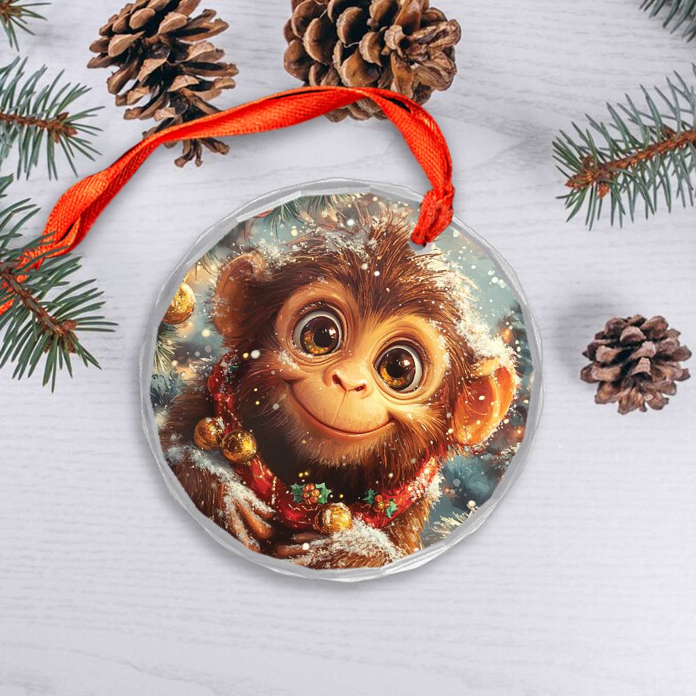 Beautiful Angus Monkey Christmas Night Design 3 Glass Ornament
