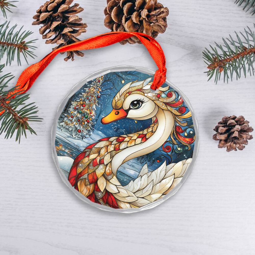 Beautiful Swan Christmas Night Design 4 Glass Ornament