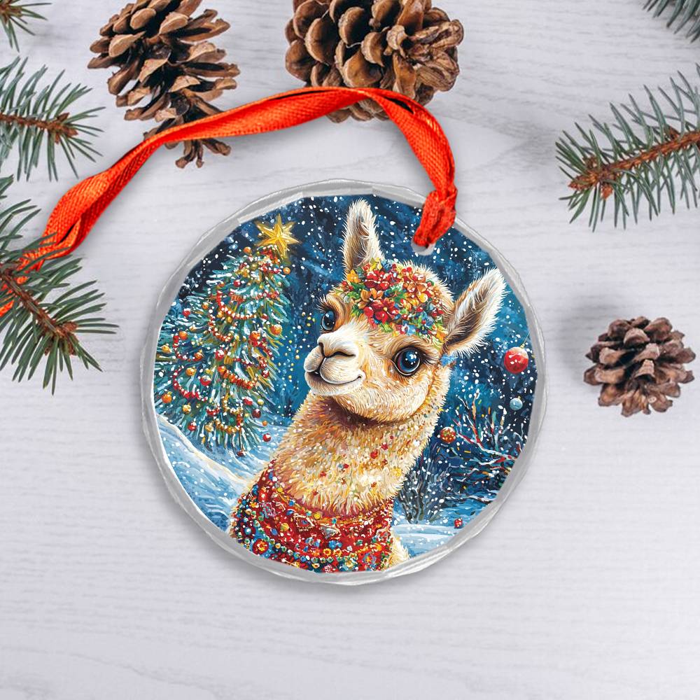 Beautiful Angus Alpaca Christmas Night Design 2 Glass Ornament