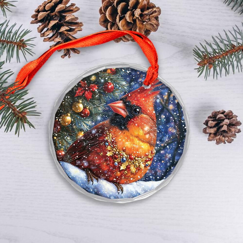 Beautiful Cardinal Christmas Night Design 3 Glass Ornament