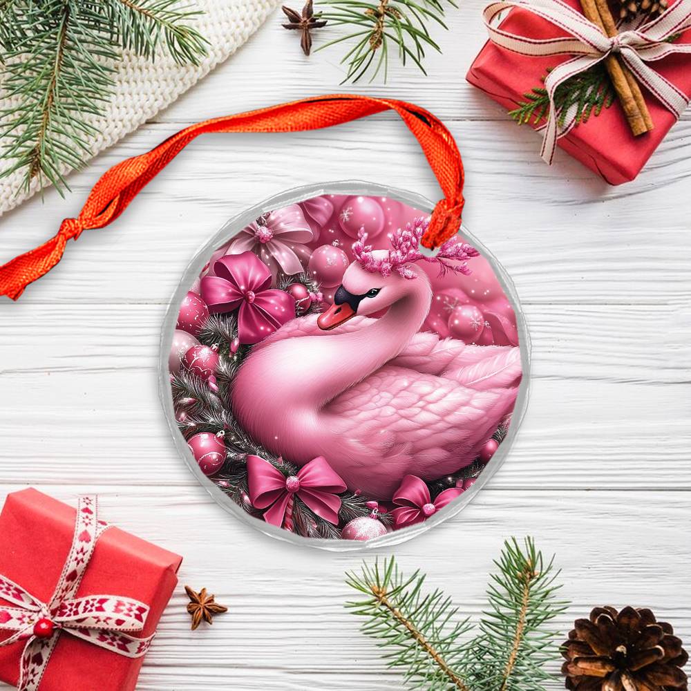 Swan Pink Christmas Design 4 Glass Ornament