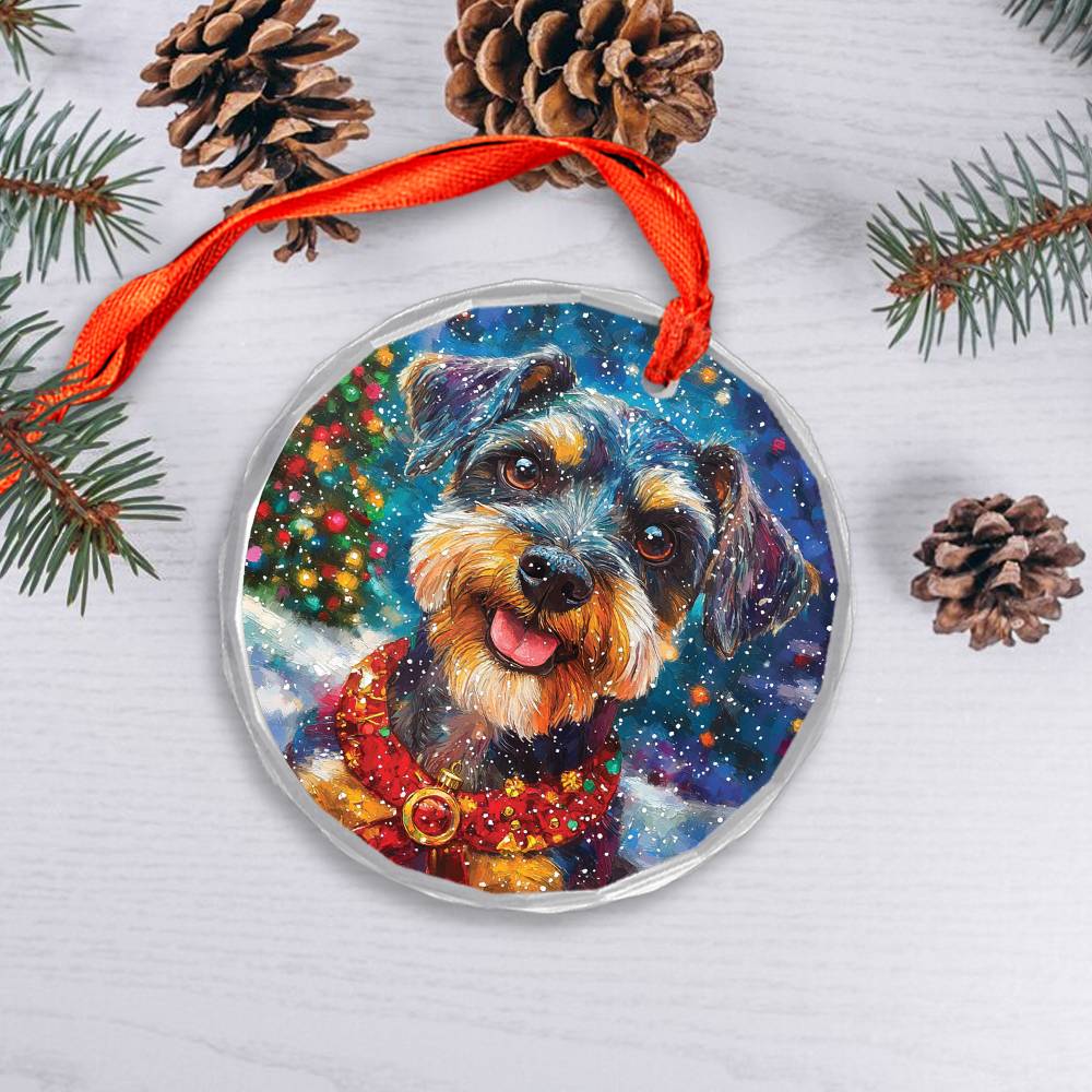 Beautiful Angus Miniature Schnauzer Dog Christmas Night Design 3 Glass Ornament