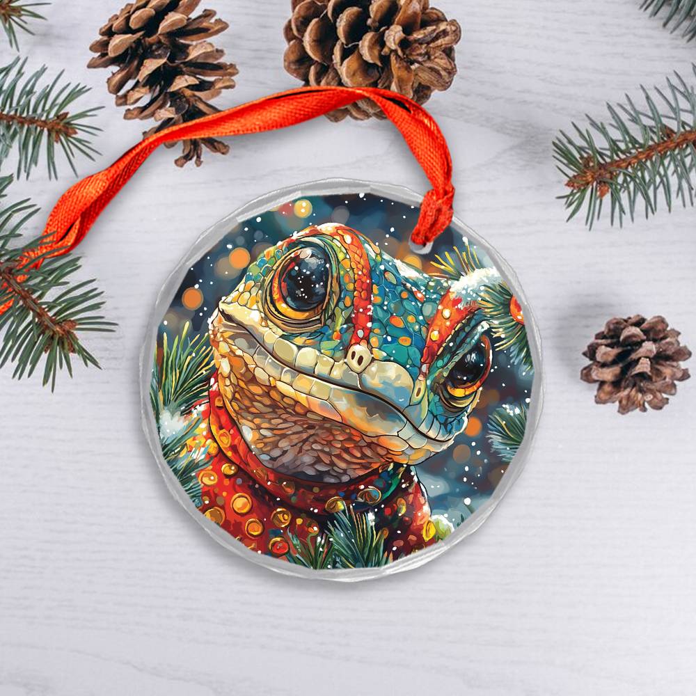 Beautiful Angus Lizard Christmas Night Design 1 Glass Ornament