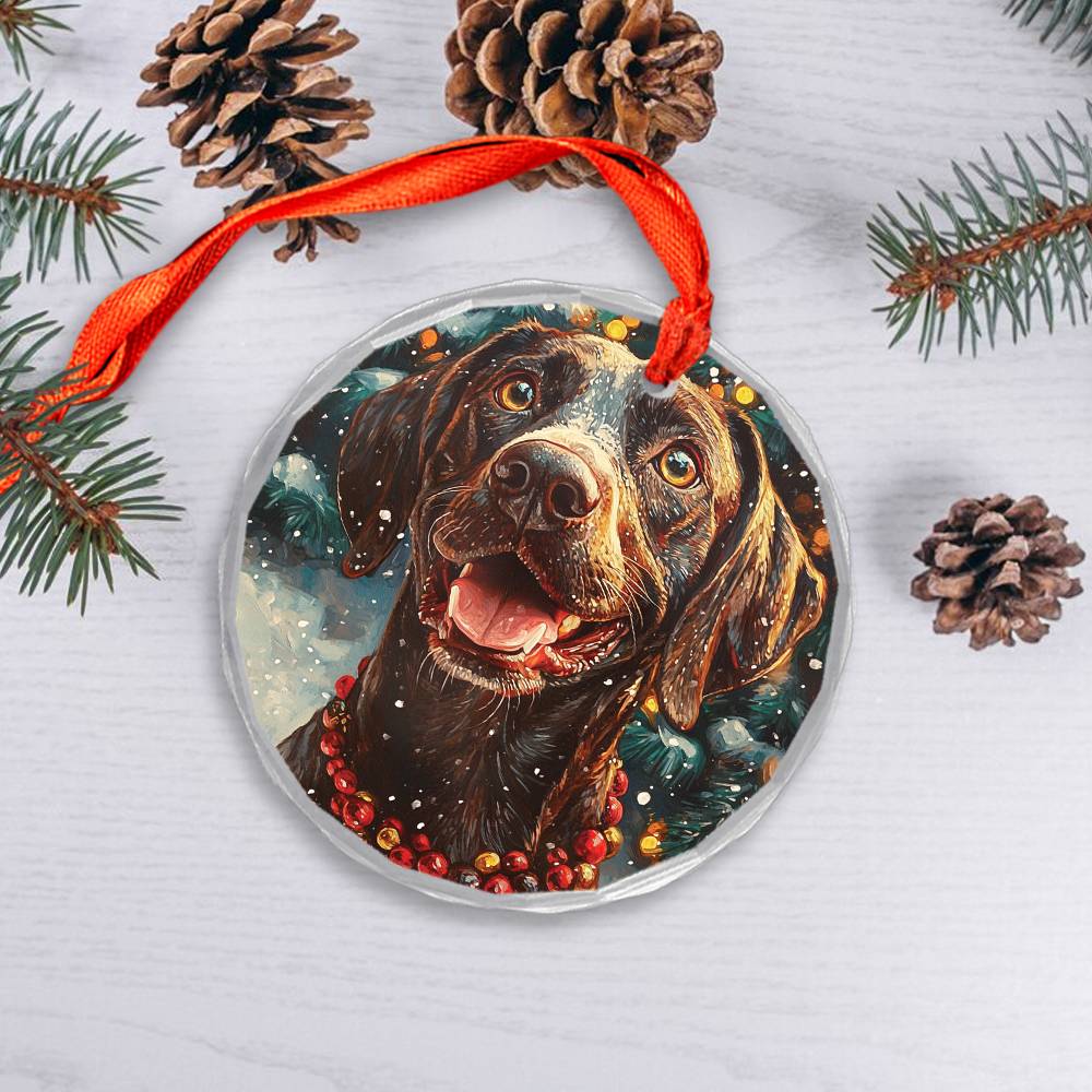 Beautiful Angus German Shorthaired Pointer Dog Christmas Night Design 3 Glass Ornament