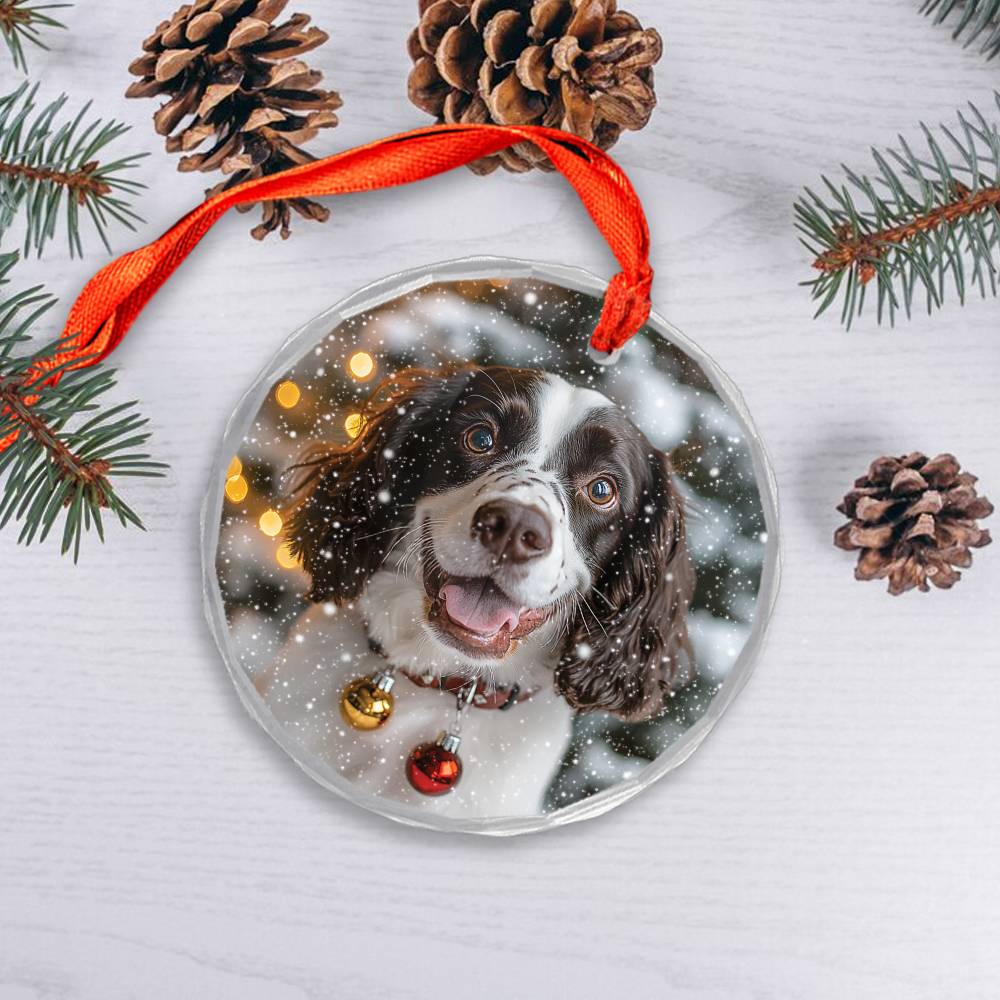 Beautiful English Springer Spaniel Dog Christmas Night Design 4 Glass Ornament