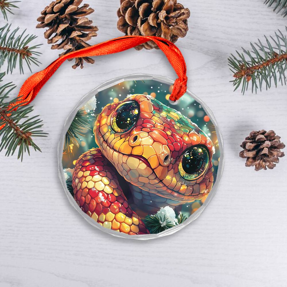Beautiful Angus Snake Christmas Night Design 3 Glass Ornament