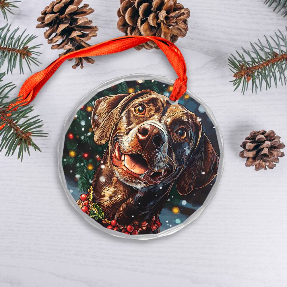 Beautiful Angus German Shorthaired Pointer Dog Christmas Night Design 4 Glass Ornament