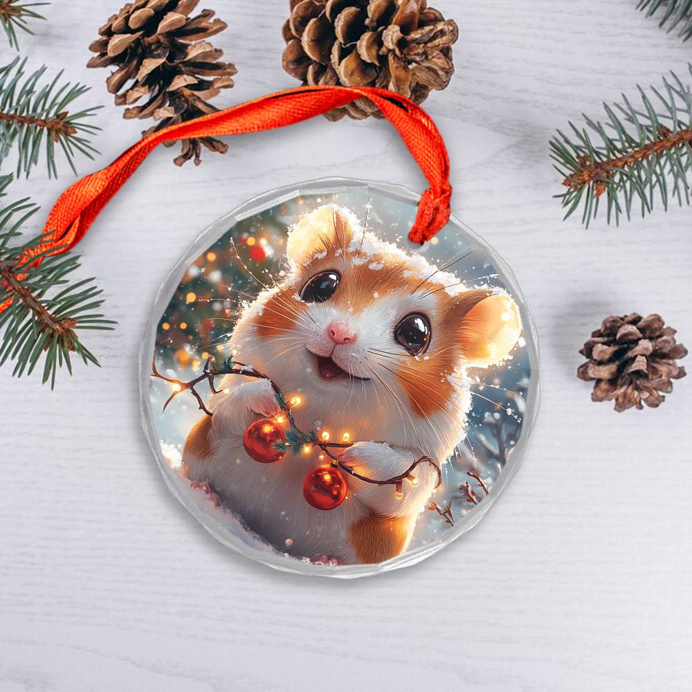 Beautiful Hamster Christmas Night Design 2 Glass Ornament