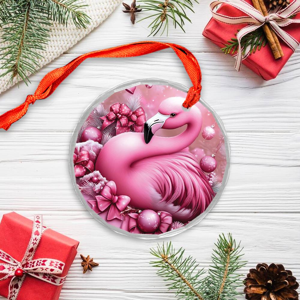 Flamingo Pink Christmas Design 1 Glass Ornament