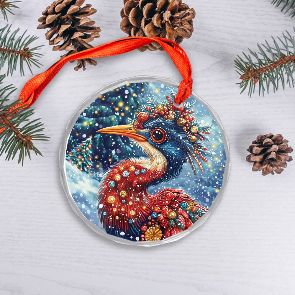 Beautiful Heron Christmas Night Design 2 Glass Ornament