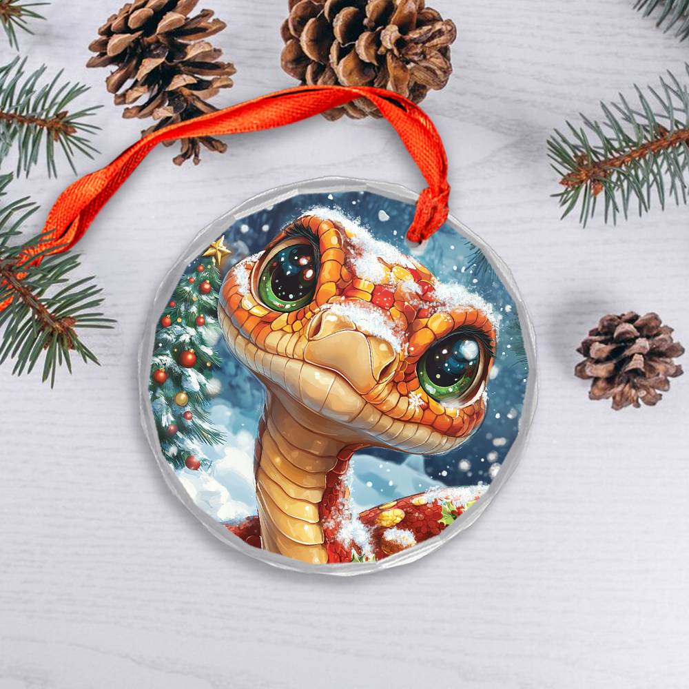 Beautiful Angus Snake Christmas Night Design 1 Glass Ornament