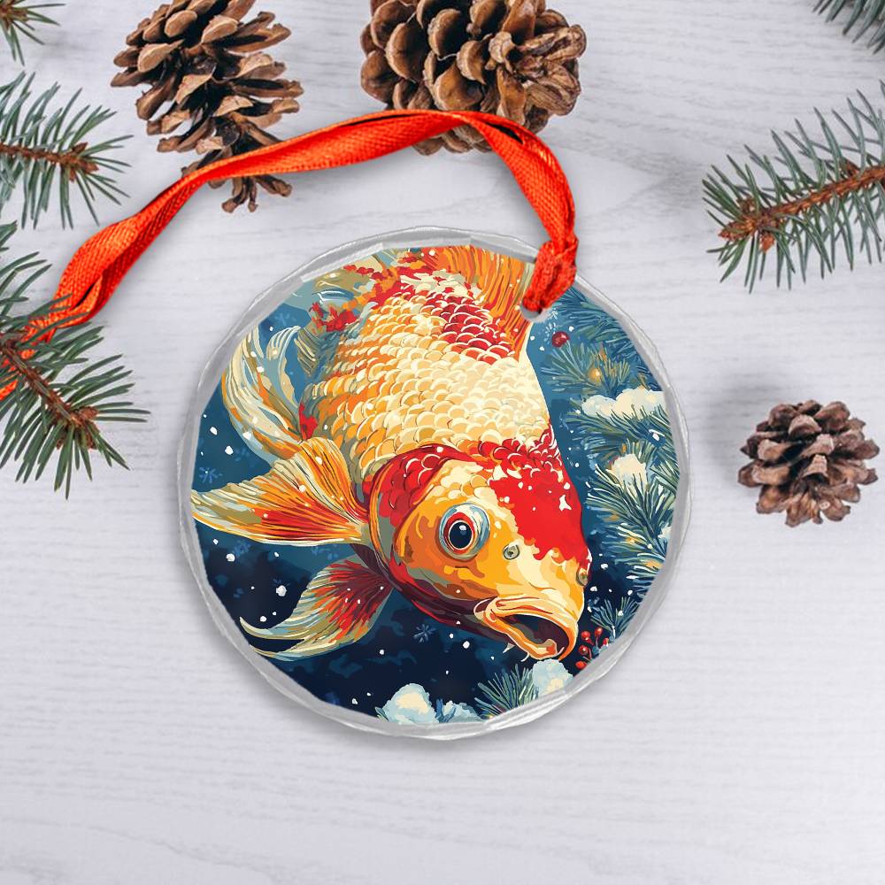 Beautiful Angus Koi Fish Christmas Night Design 1 Glass Ornament