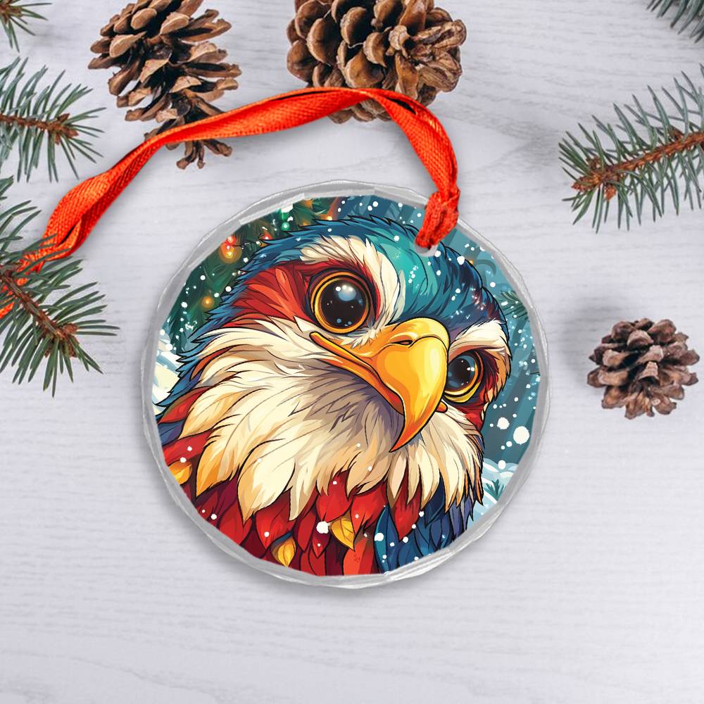 Beautiful Eagle Christmas Night Design 1 Glass Ornament