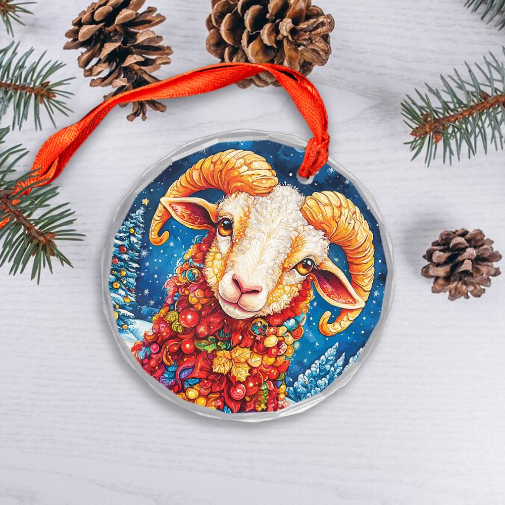 Beautiful Sheep Christmas Night Design 1 Glass Ornament