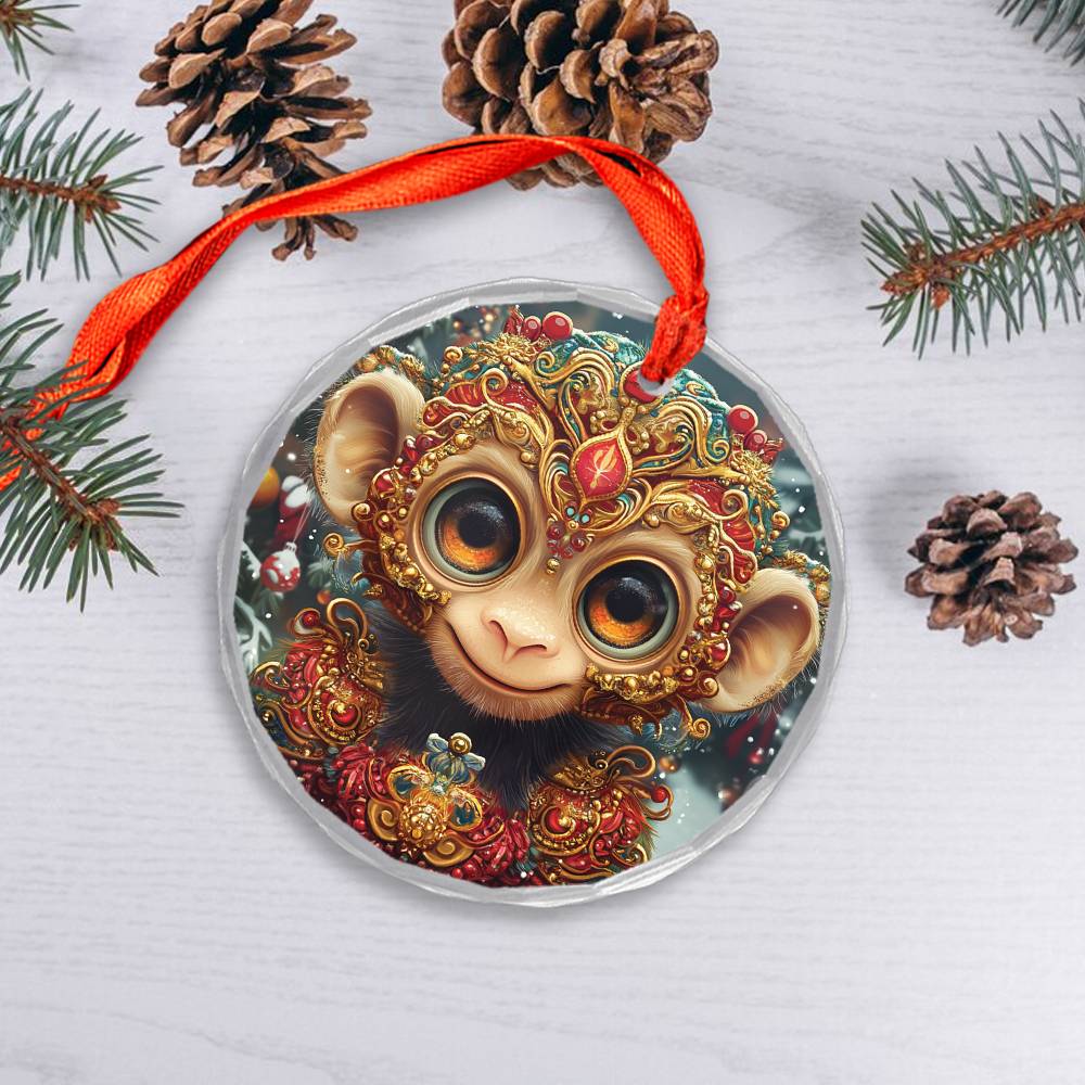 Beautiful Angus Monkey Christmas Night Design 1 Glass Ornament