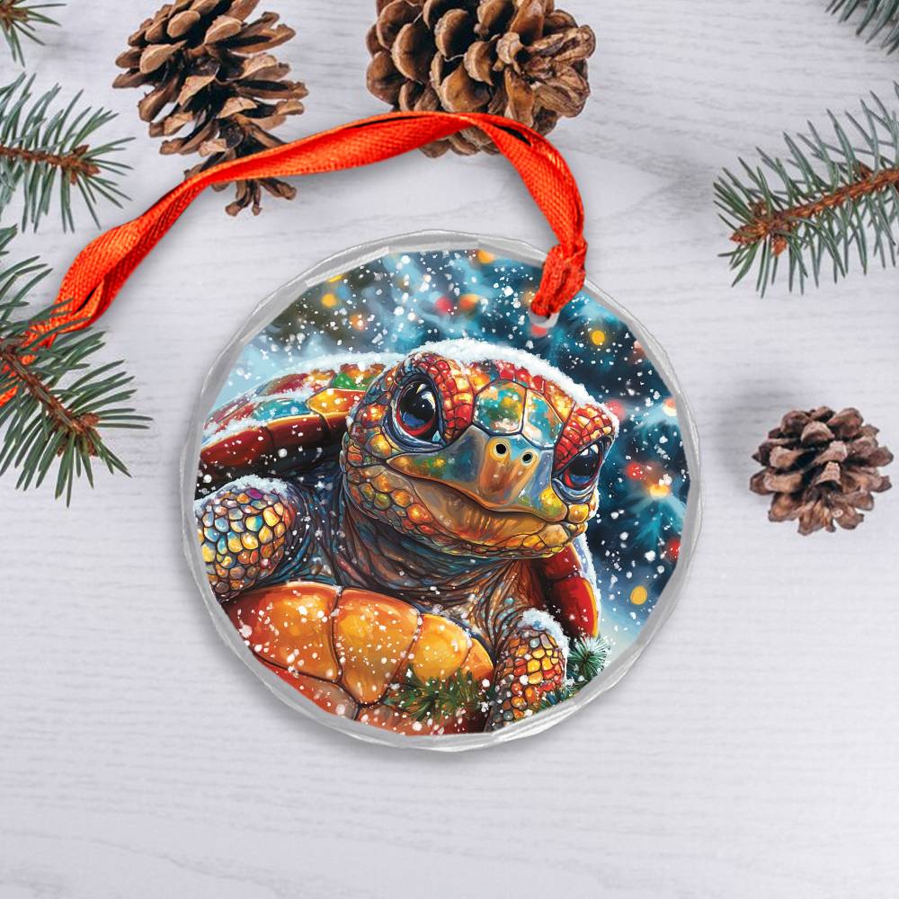 Beautiful Tortoise Christmas Night Design 2 Glass Ornament