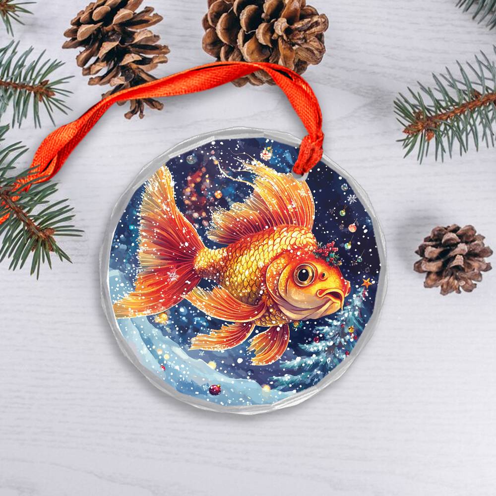 Beautiful Angus Goldfish Christmas Night Design 2 Glass Ornament