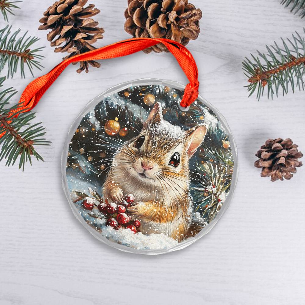 Beautiful Gerbil Christmas Night Design 2 Glass Ornament