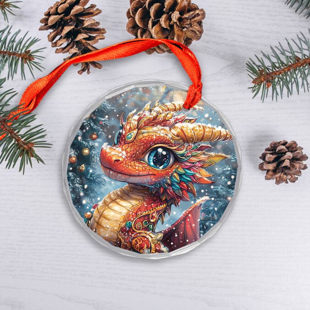 Beautiful Angus Dragon Christmas Night Design 3 Glass Ornament
