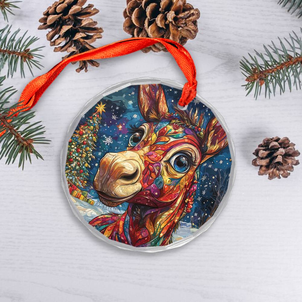 Beautiful Angus Mule Christmas Night Design 2 Glass Ornament