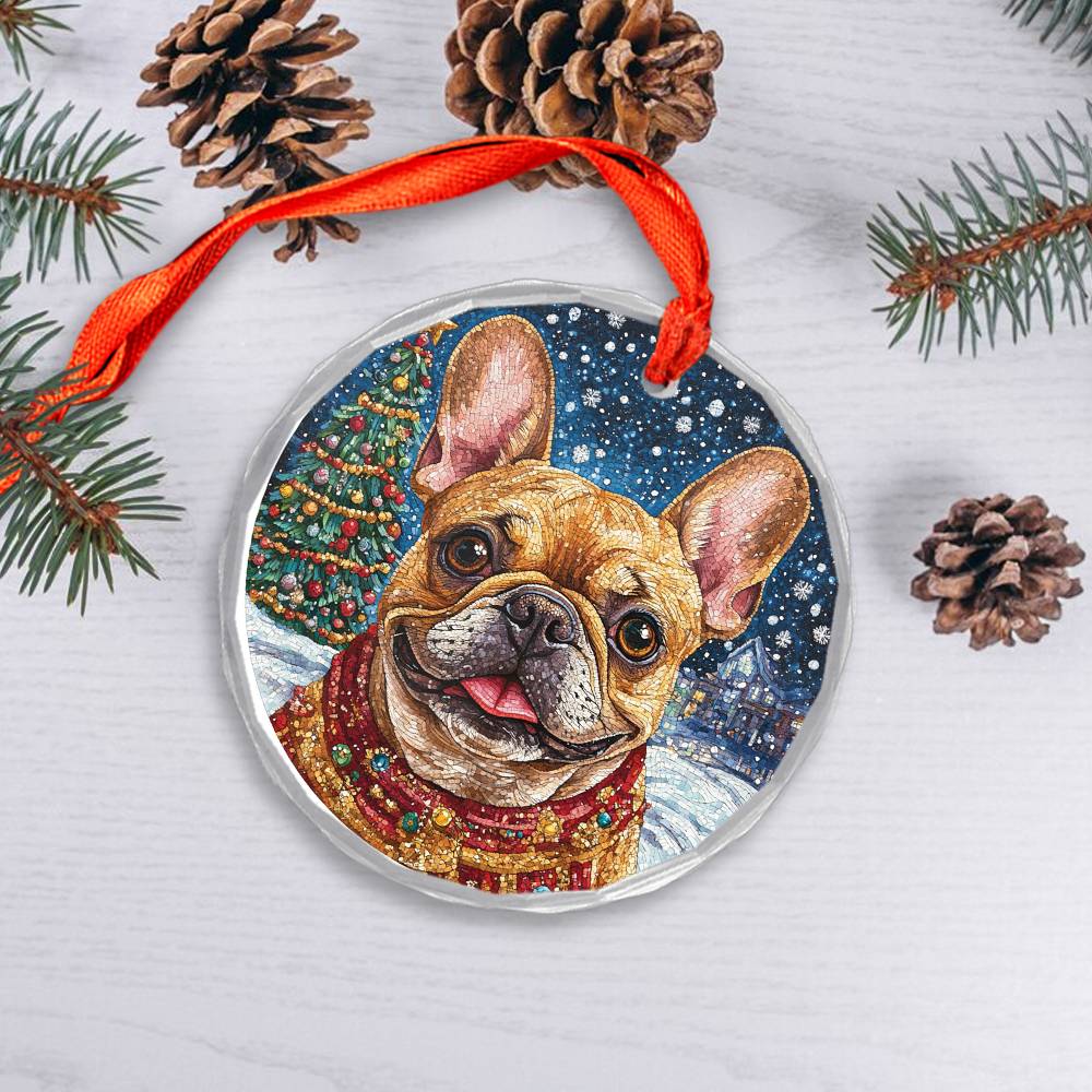 Beautiful Angus Bulldog Christmas Night Design 2 Glass Ornament