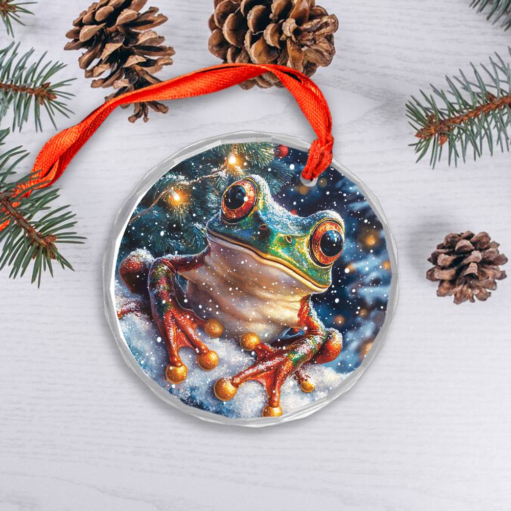 Beautiful Angus Frog Christmas Night Design 1 Glass Ornament