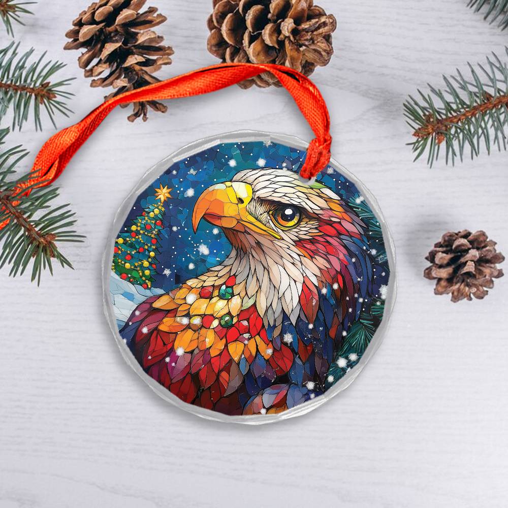 Beautiful Eagle Christmas Night Design 3 Glass Ornament