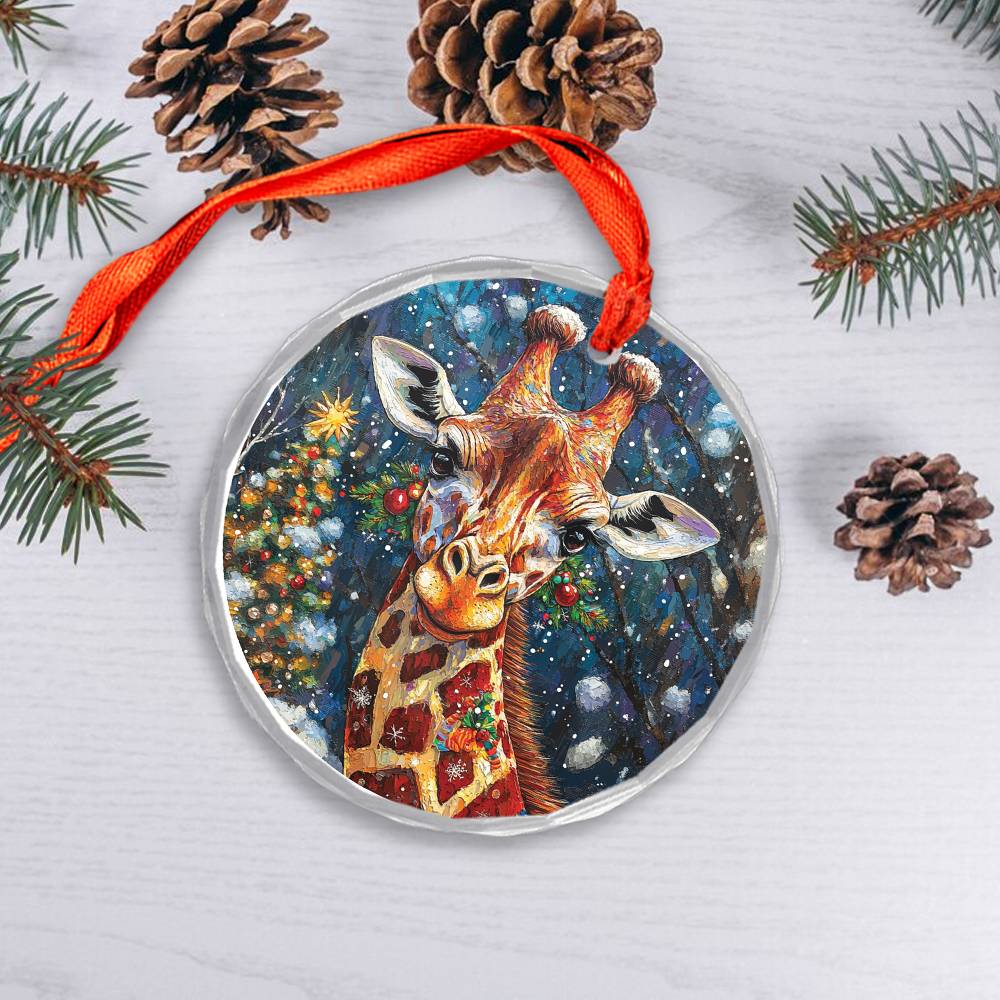 Beautiful Giraffe Christmas Night Design 3 Glass Ornament