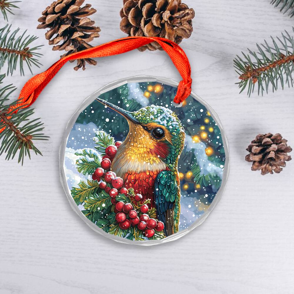 Beautiful Hummingbird Christmas Night Design 4 Glass Ornament