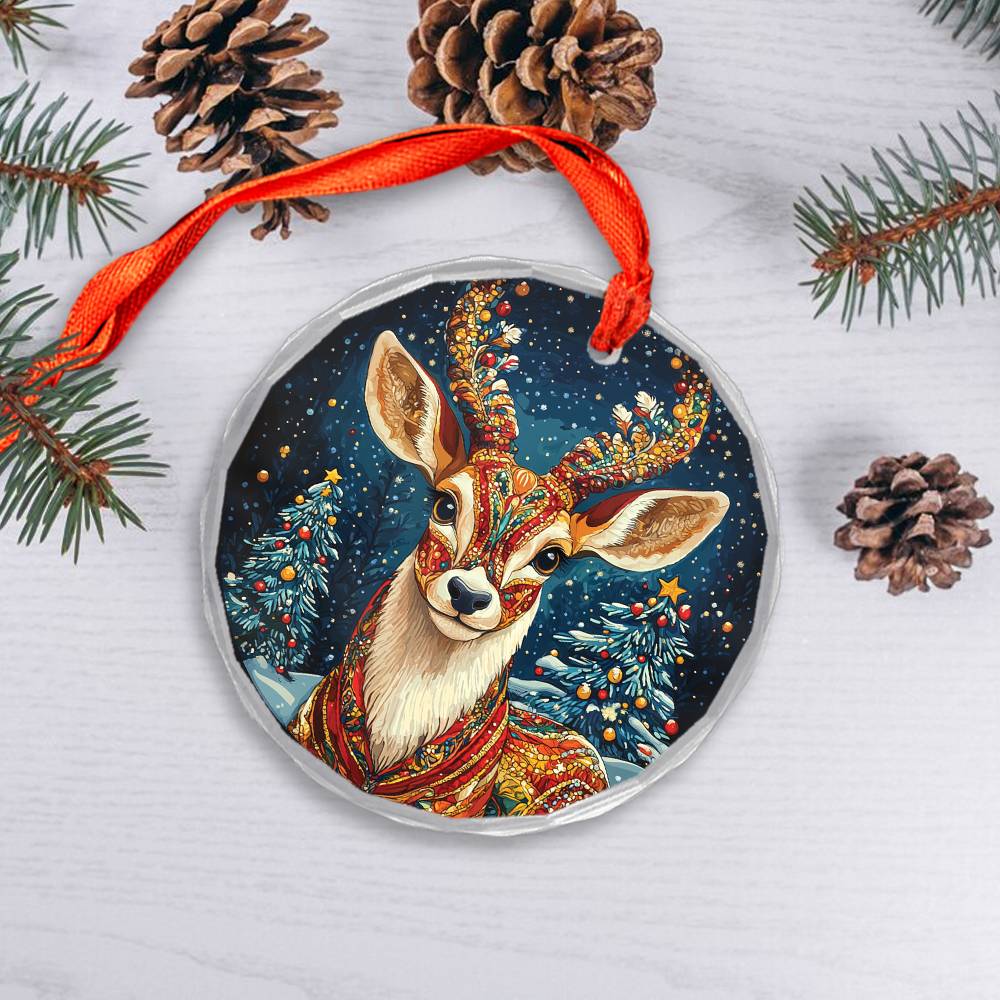 Beautiful Antelope Christmas Night Design 1 Glass Ornament