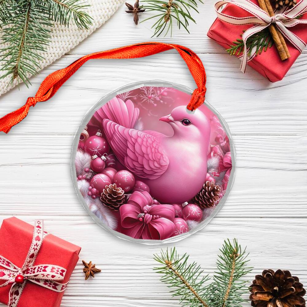 Dove Pink Christmas Design 2 Glass Ornament