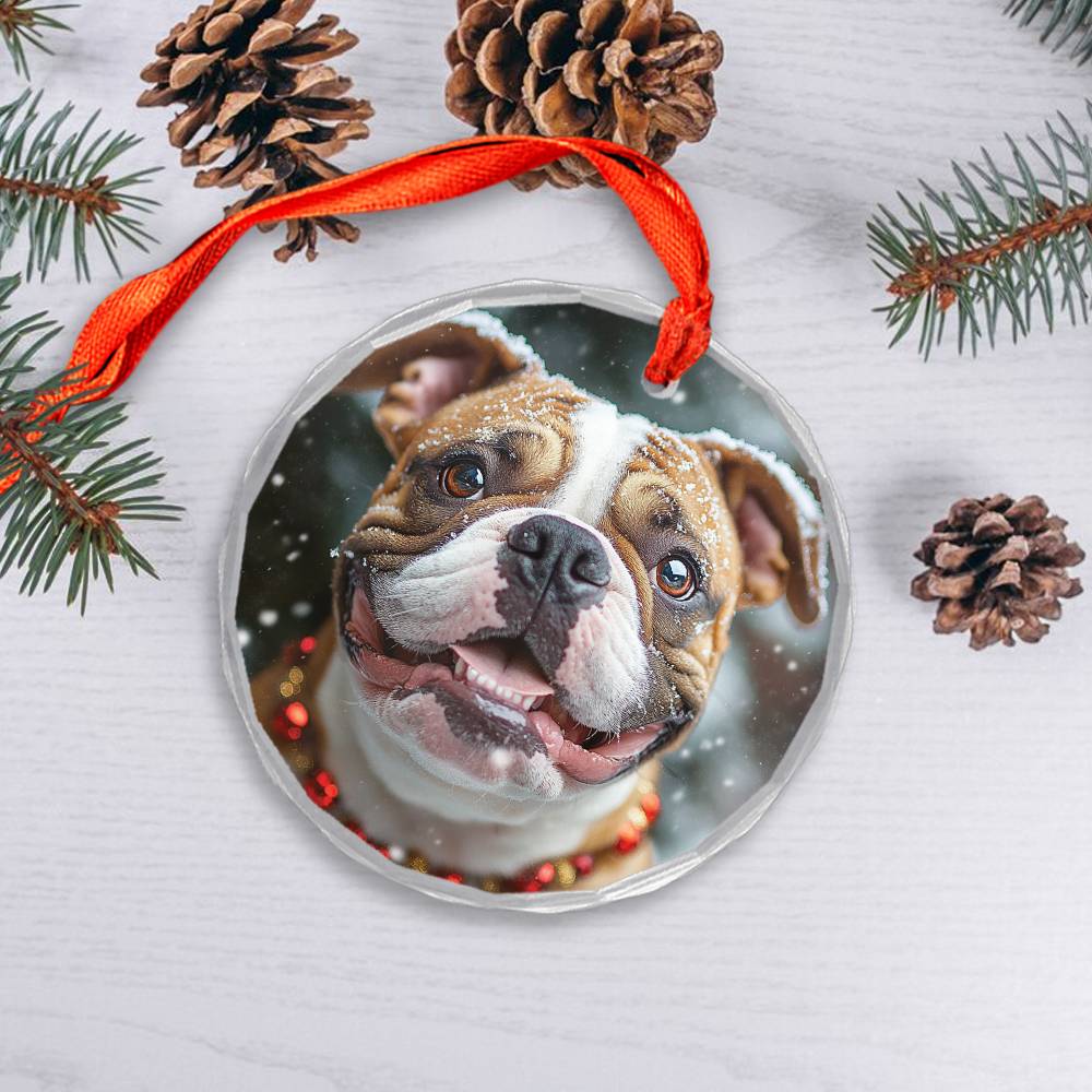 Beautiful Angus Bulldog Dog Christmas Night Design 1 Glass Ornament