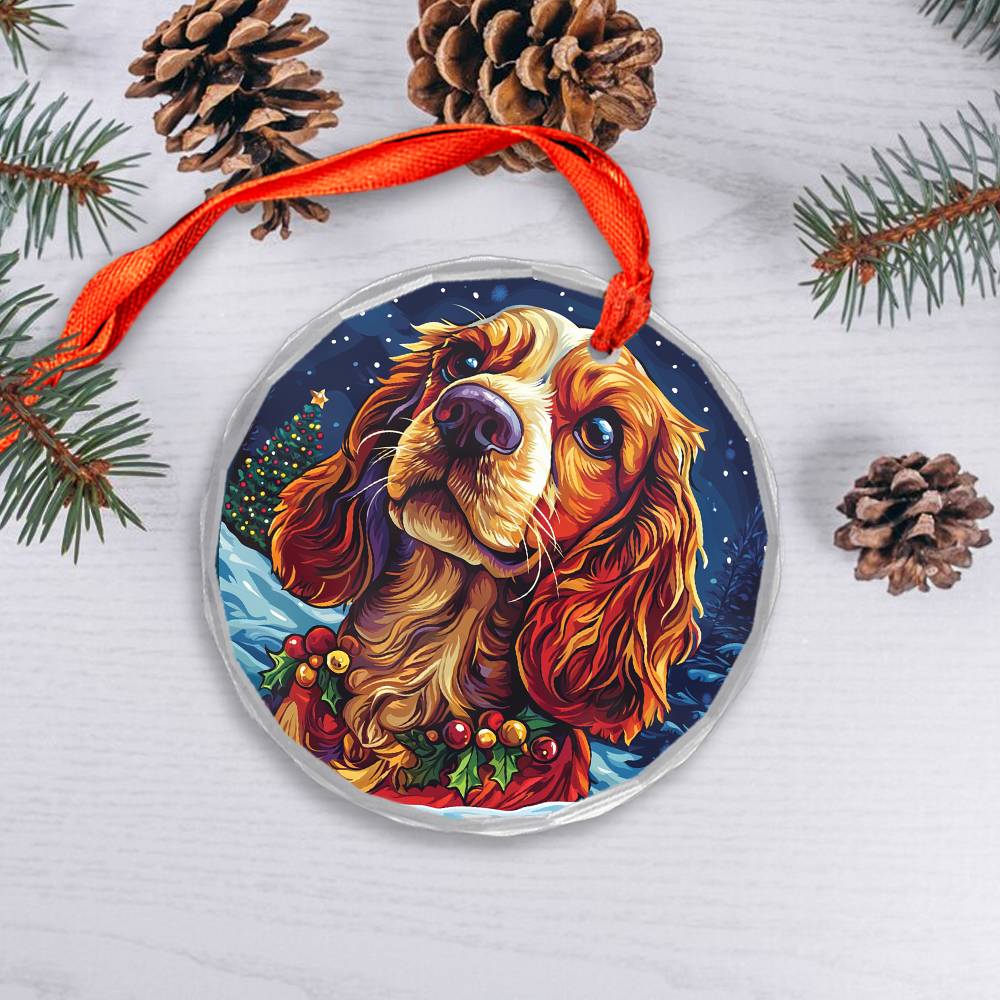 Beautiful English Cocker Spaniel Dog Christmas Night Design 4 Glass Ornament