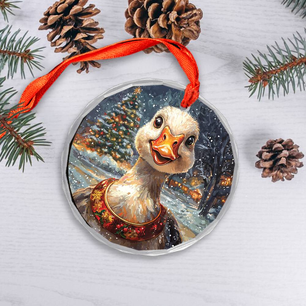 Beautiful Goose Christmas Night Design 2 Glass Ornament