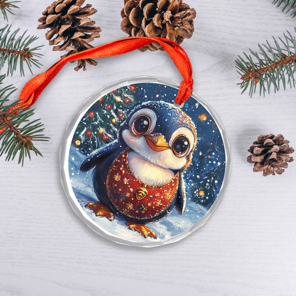 Beautiful Angus Penguin Christmas Night Design 3 Glass Ornament