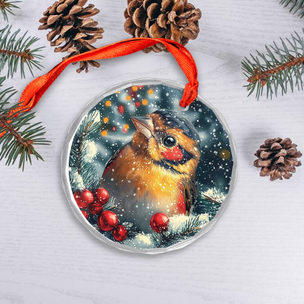 Beautiful Finch Christmas Night Design 2 Glass Ornament