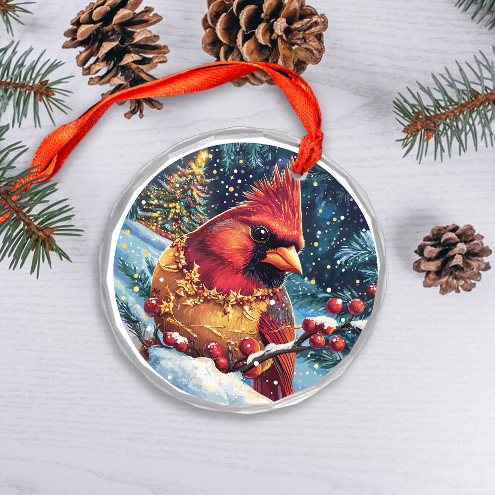 Beautiful Cardinal Christmas Night Design 4 Glass Ornament