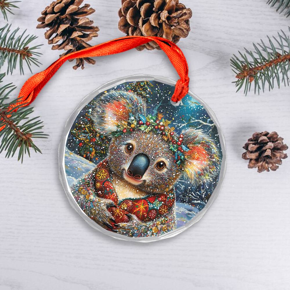 Beautiful Angus Koala Christmas Night Design 1 Glass Ornament