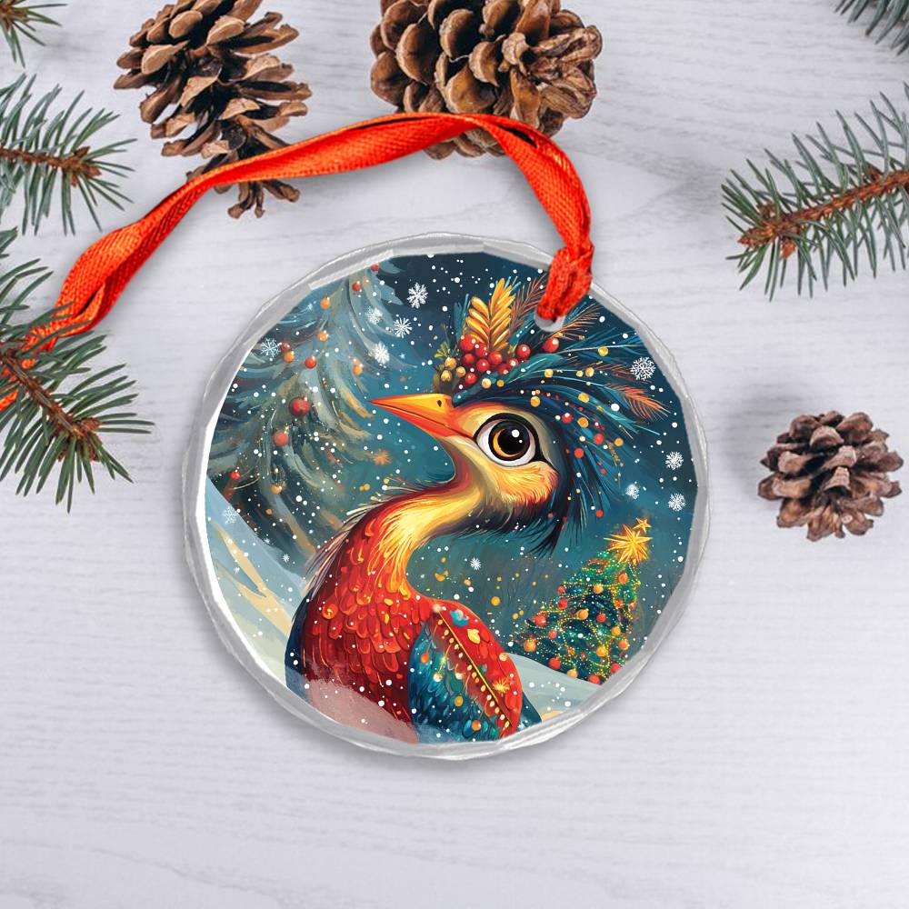 Beautiful Heron Christmas Night Design 3 Glass Ornament