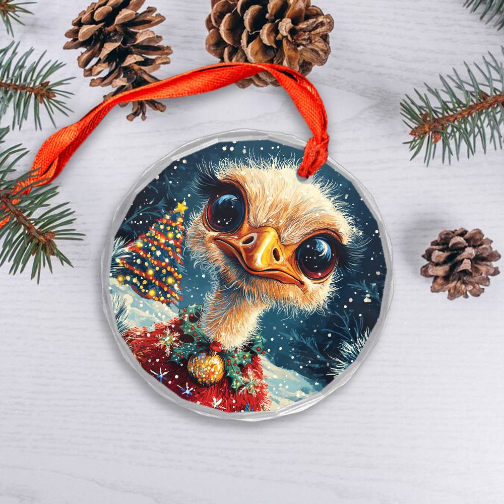 Beautiful Ostrich Christmas Night Design 1 Glass Ornament