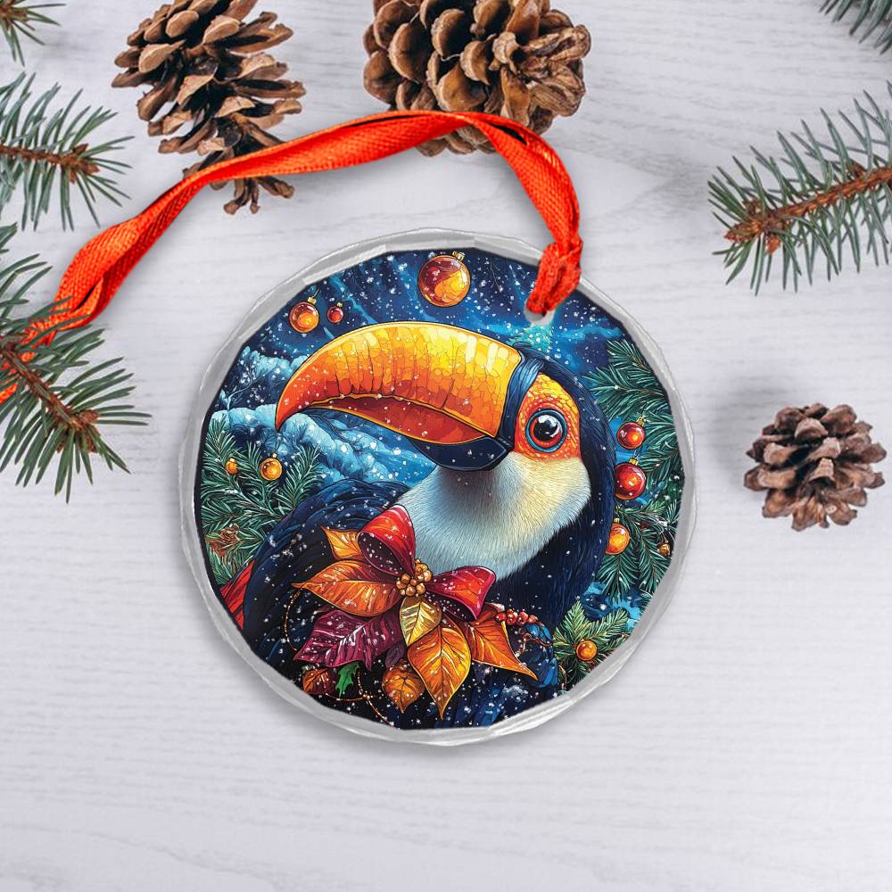 Beautiful Toucan Christmas Night Design 4 Glass Ornament