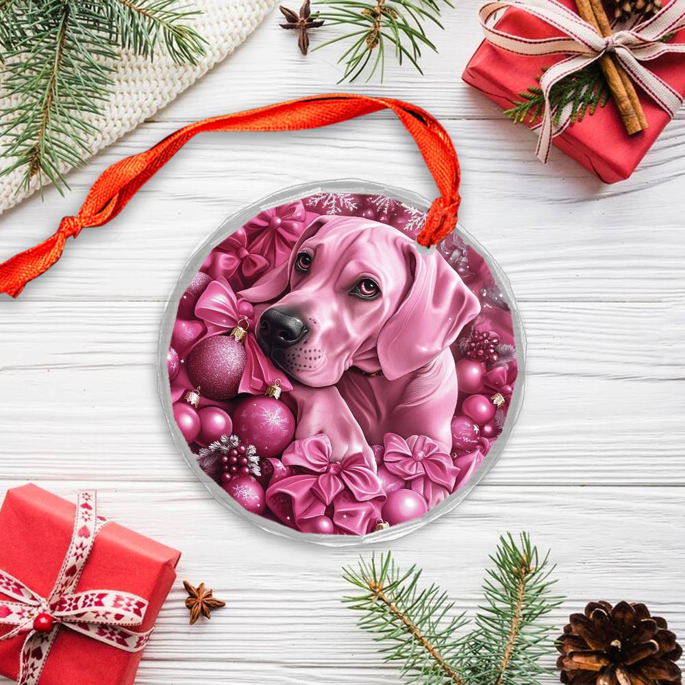 Great Dane Dog Pink Christmas Design 2 Glass Ornament