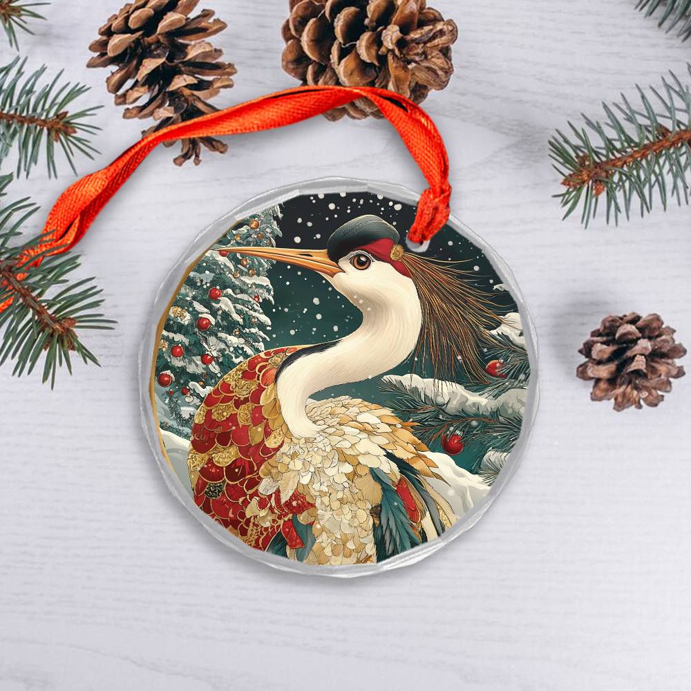 Beautiful Crane Christmas Night Design 3 Glass Ornament