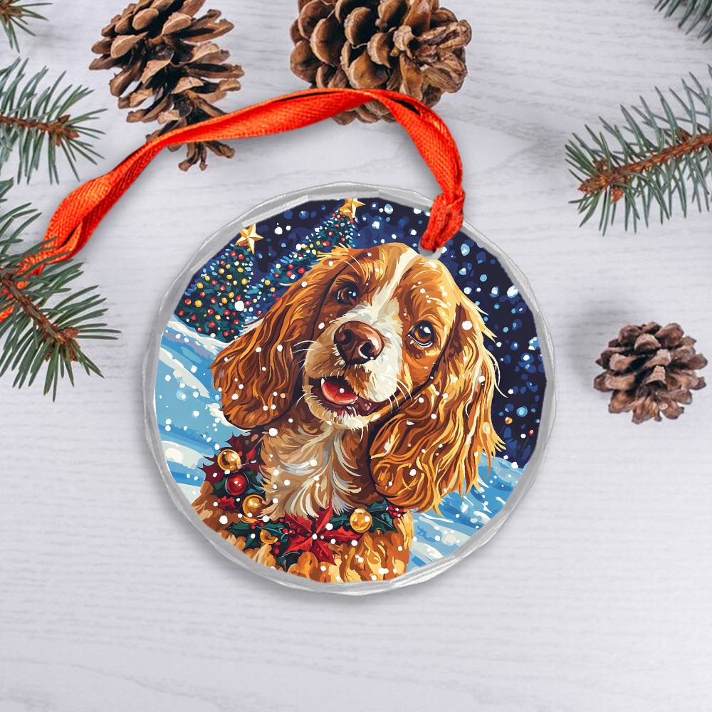 Beautiful Cocker Spaniel Dog Christmas Night Design 4 Glass Ornament