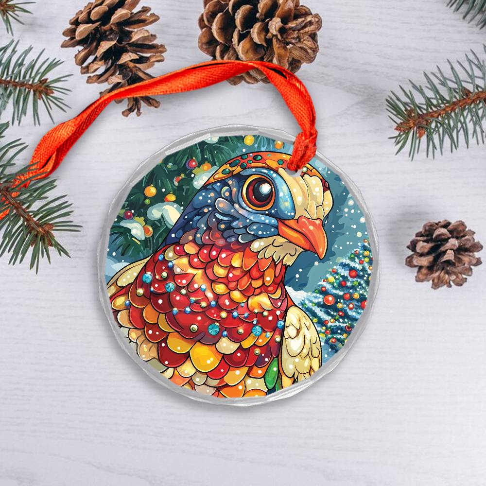 Beautiful Pigeon Christmas Night Design 2 Glass Ornament
