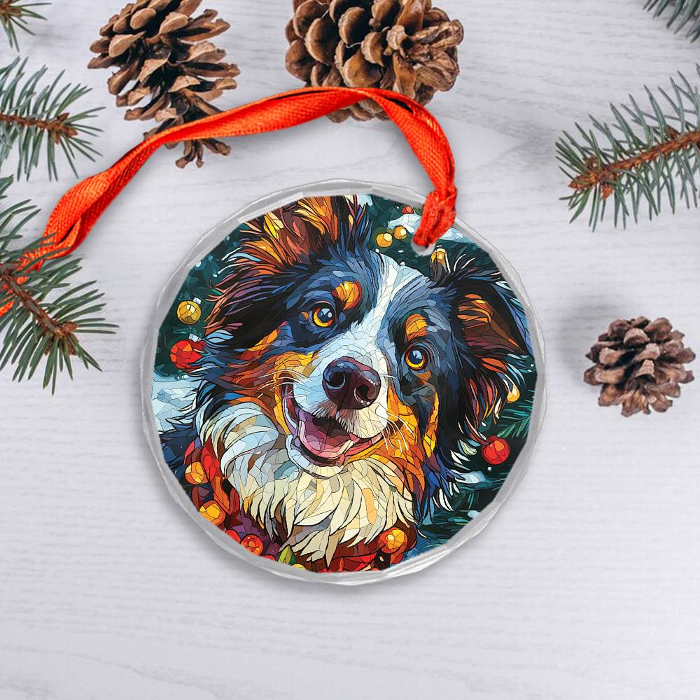 Beautiful Border Collie Dog Christmas Night Design 4 Glass Ornament