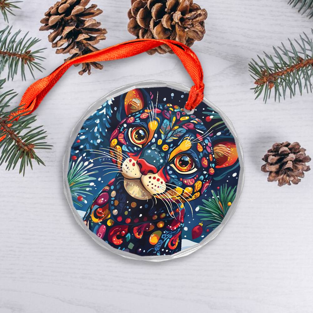 Beautiful Panther Christmas Night Design 3 Glass Ornament