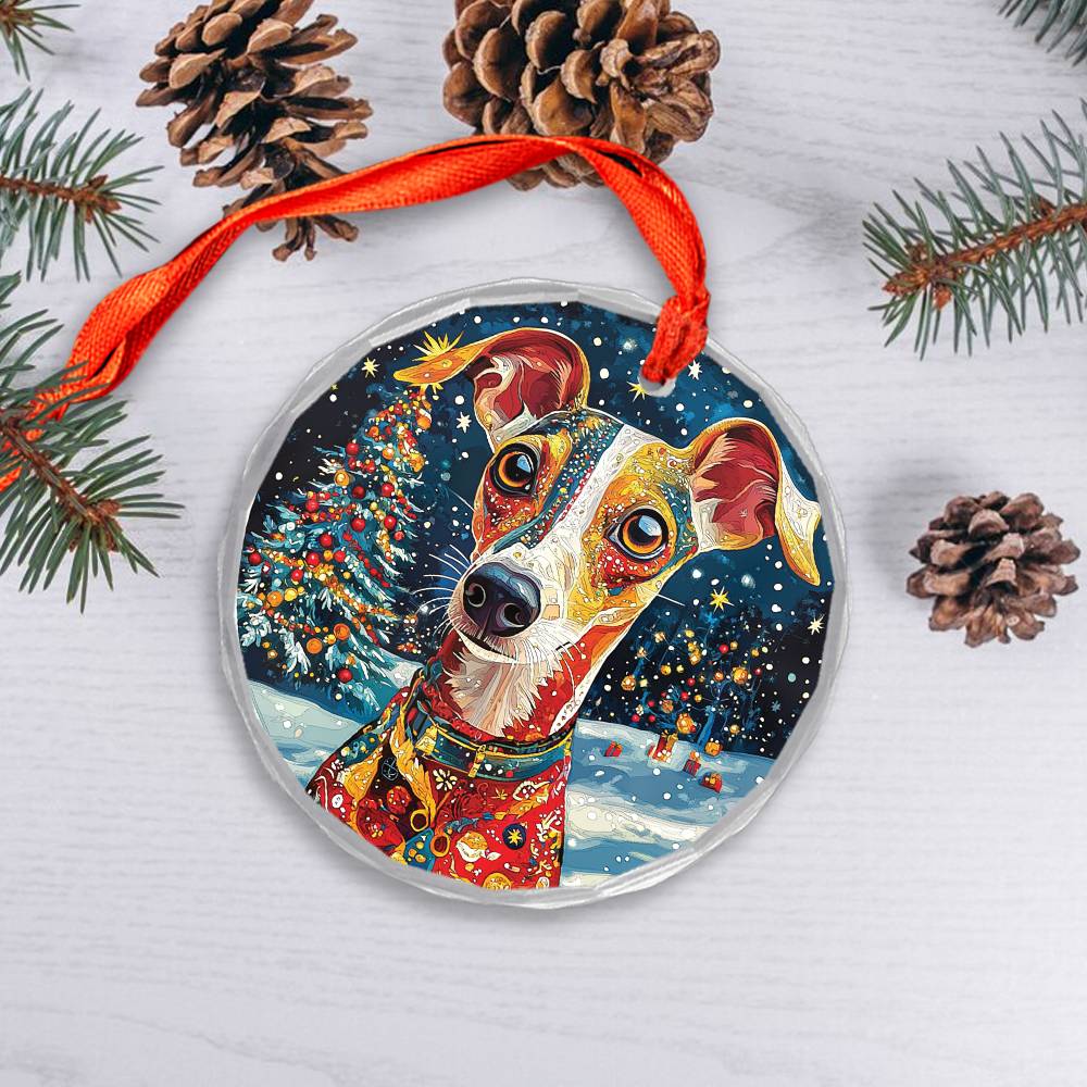 Beautiful Whippet Dog Christmas Night Design 4 Glass Ornament